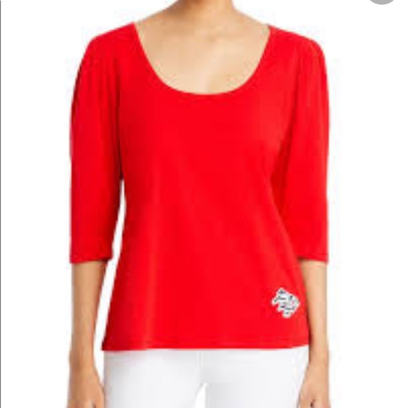 Karl Lagerfeld, square neck, 3/4 sleeve top with signature patch. Size small - Picture 1 of 8